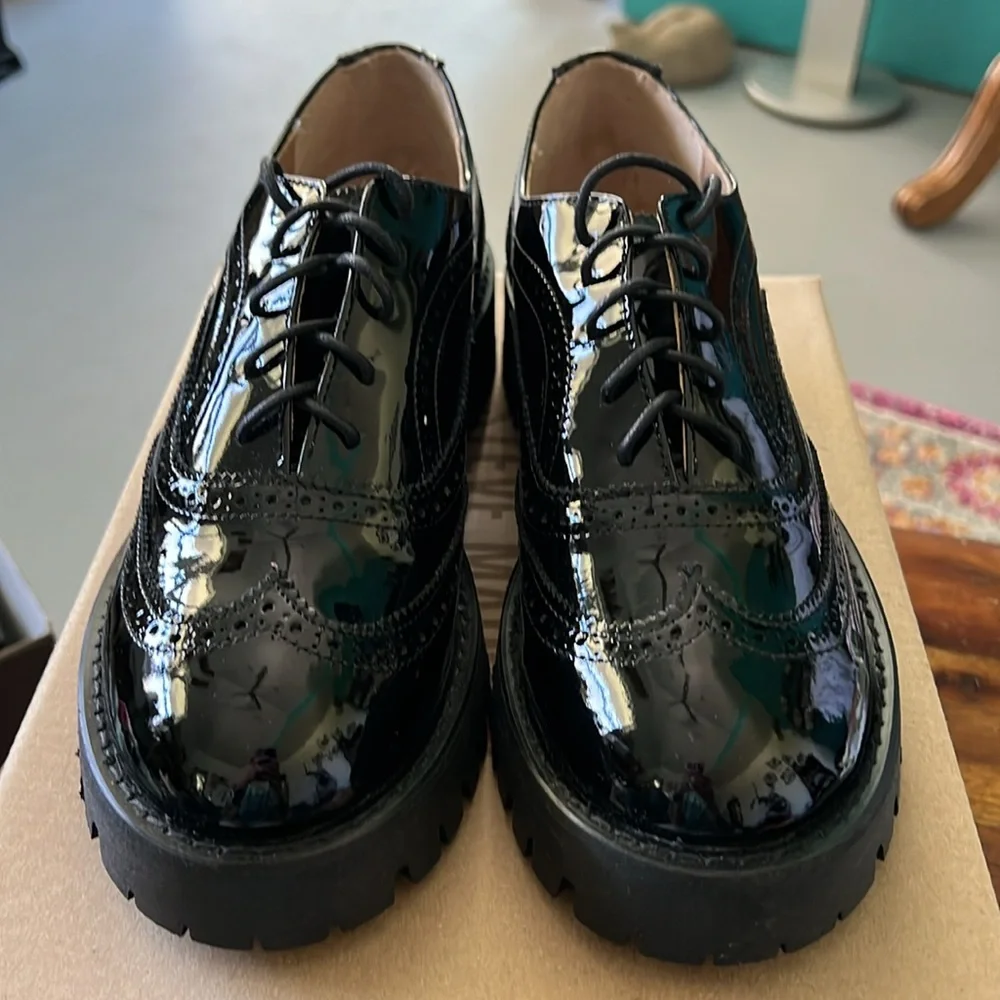 NEW Steve Madden Lance Black Patent Wingtip Oxford, 8.5 - Picture 2 of 7